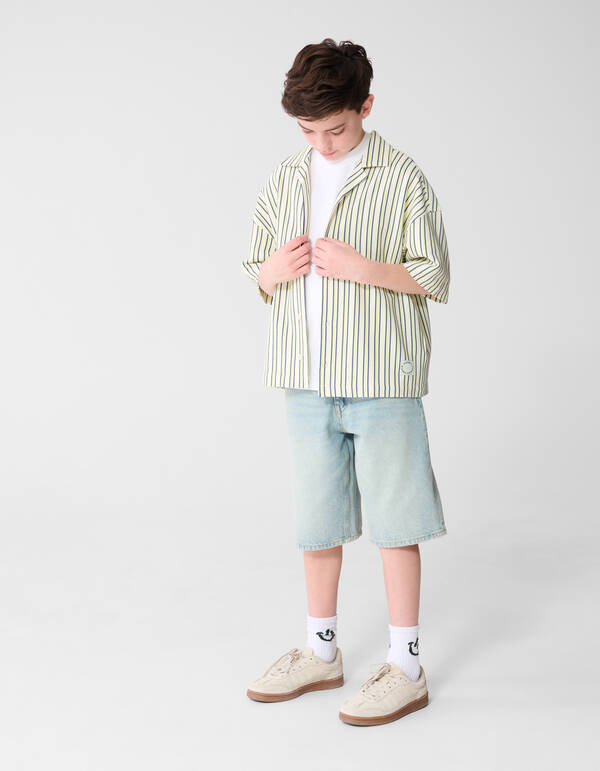 Nadelstreifenstruktur Hemd Gebrochen Wei&szlig; SHOEBY BOYS