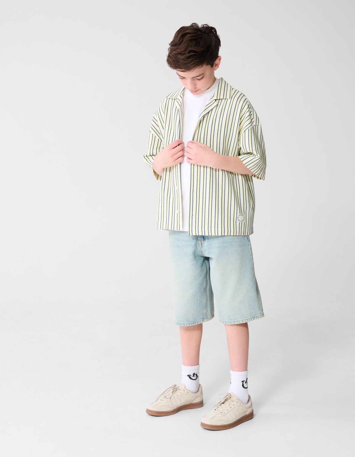 Nadelstreifenstruktur Hemd Gebrochen Wei&szlig; SHOEBY BOYS