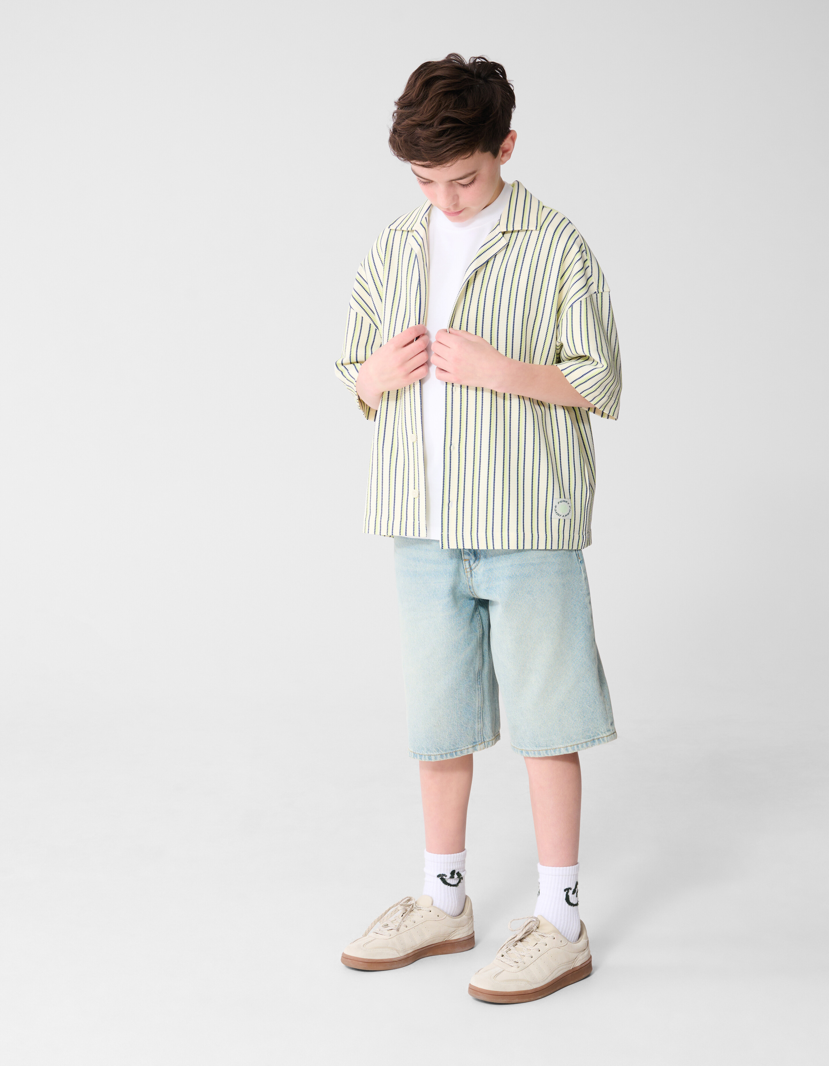 Nadelstreifenstruktur Hemd Gebrochen Wei&szlig; SHOEBY BOYS