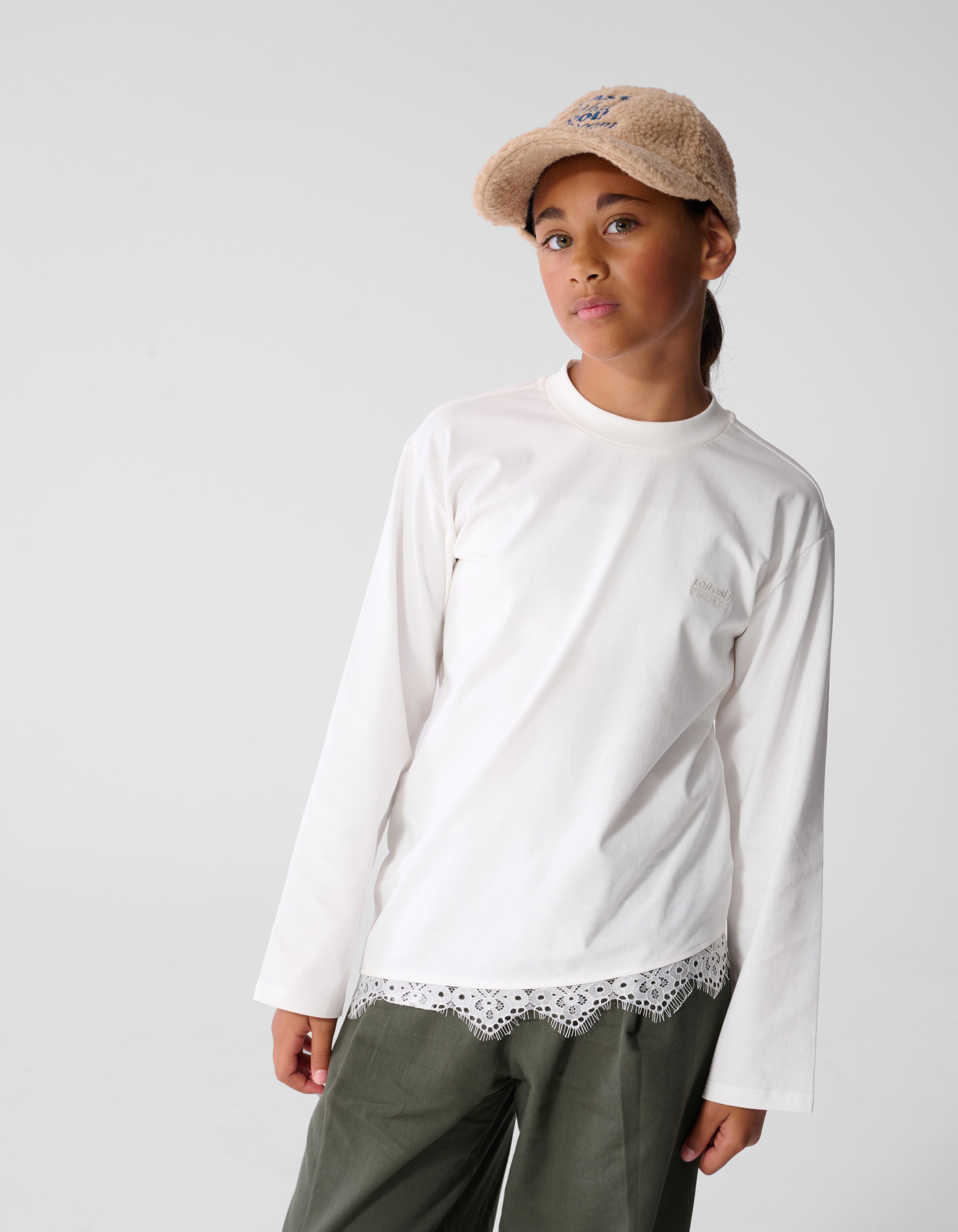 Asymmetrische Langarmshirt mit Spitze Wei&szlig; SHOEBY GIRLS