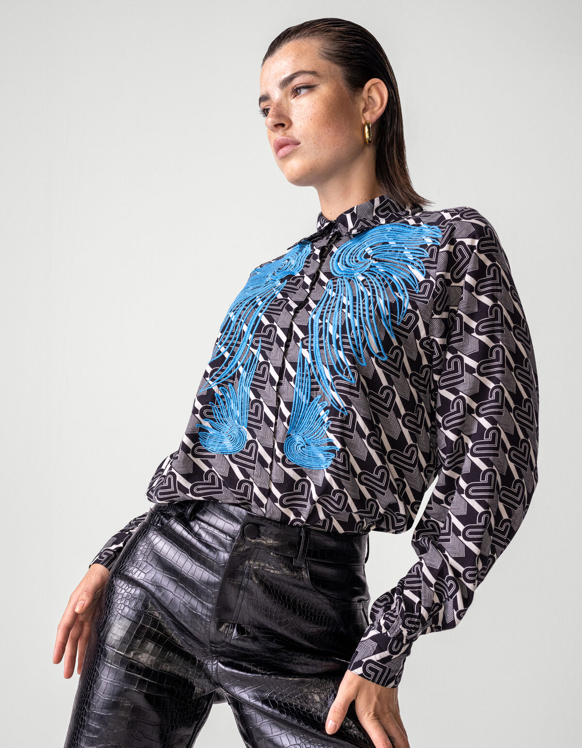 Vegane Leder-Kroko-Hose Schwarz SHOEBY WOMEN