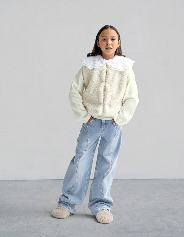Ultra-weite, gewellte Jeans mit Perlenmuster, gebl SHOEBY GIRLS
