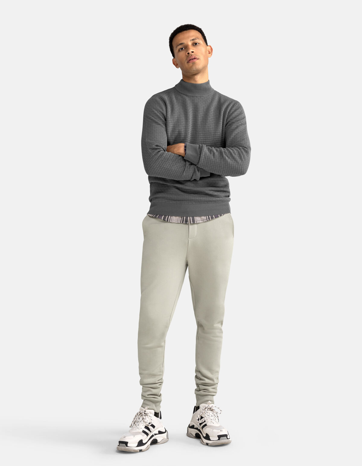 Rollkragenpullover mit Blockmuster Grau SHOEBY MEN