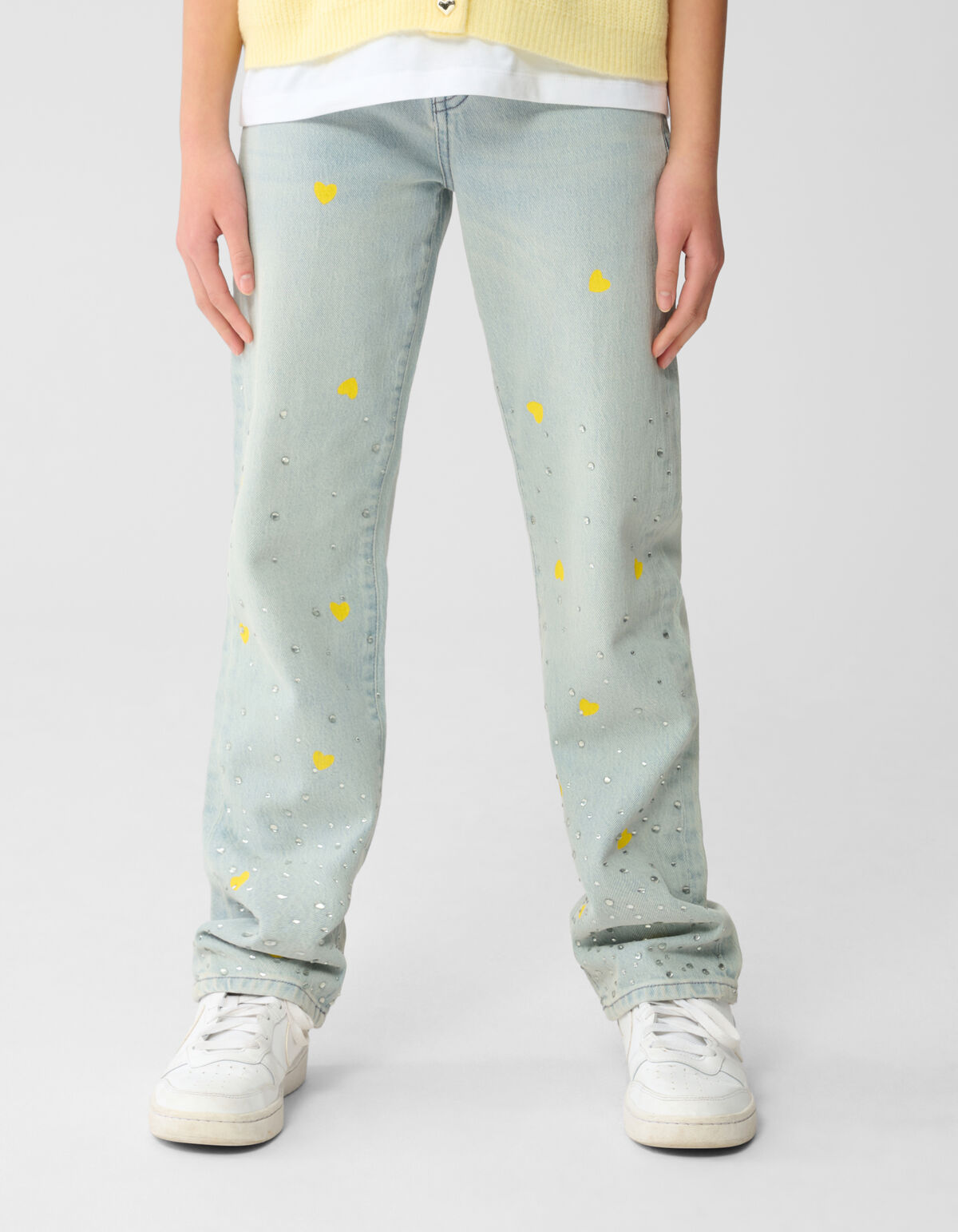 Rhinestone Heart breite Jeans gebleicht SHOEBY GIRLS