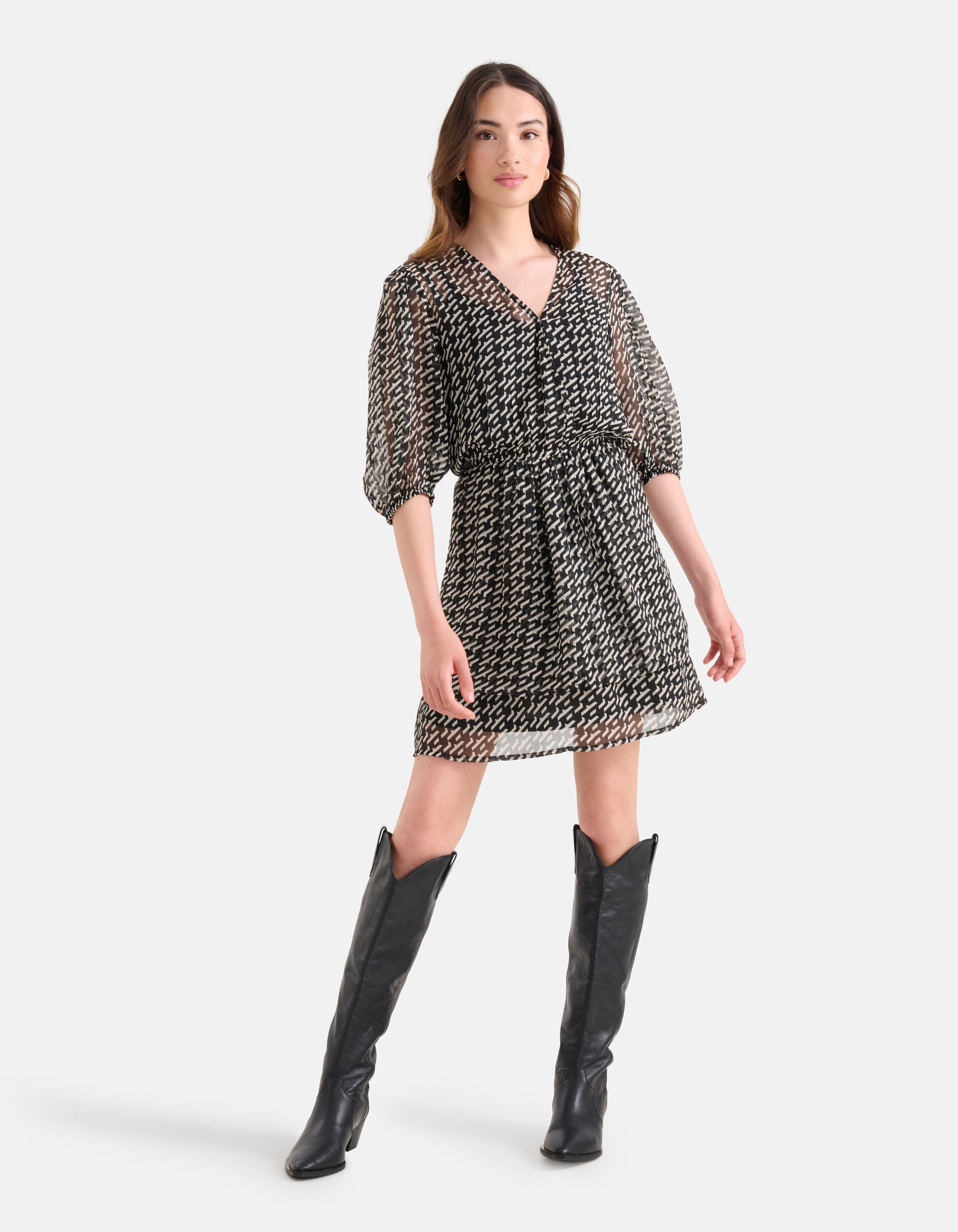 Grafisches Chiffonkleid Schwarz/Weiß SHOEBY WOMEN
