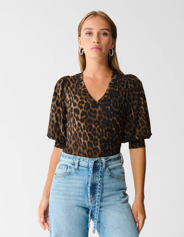Rippstrick-Leopard-Top Braun SHOEBY WOMEN