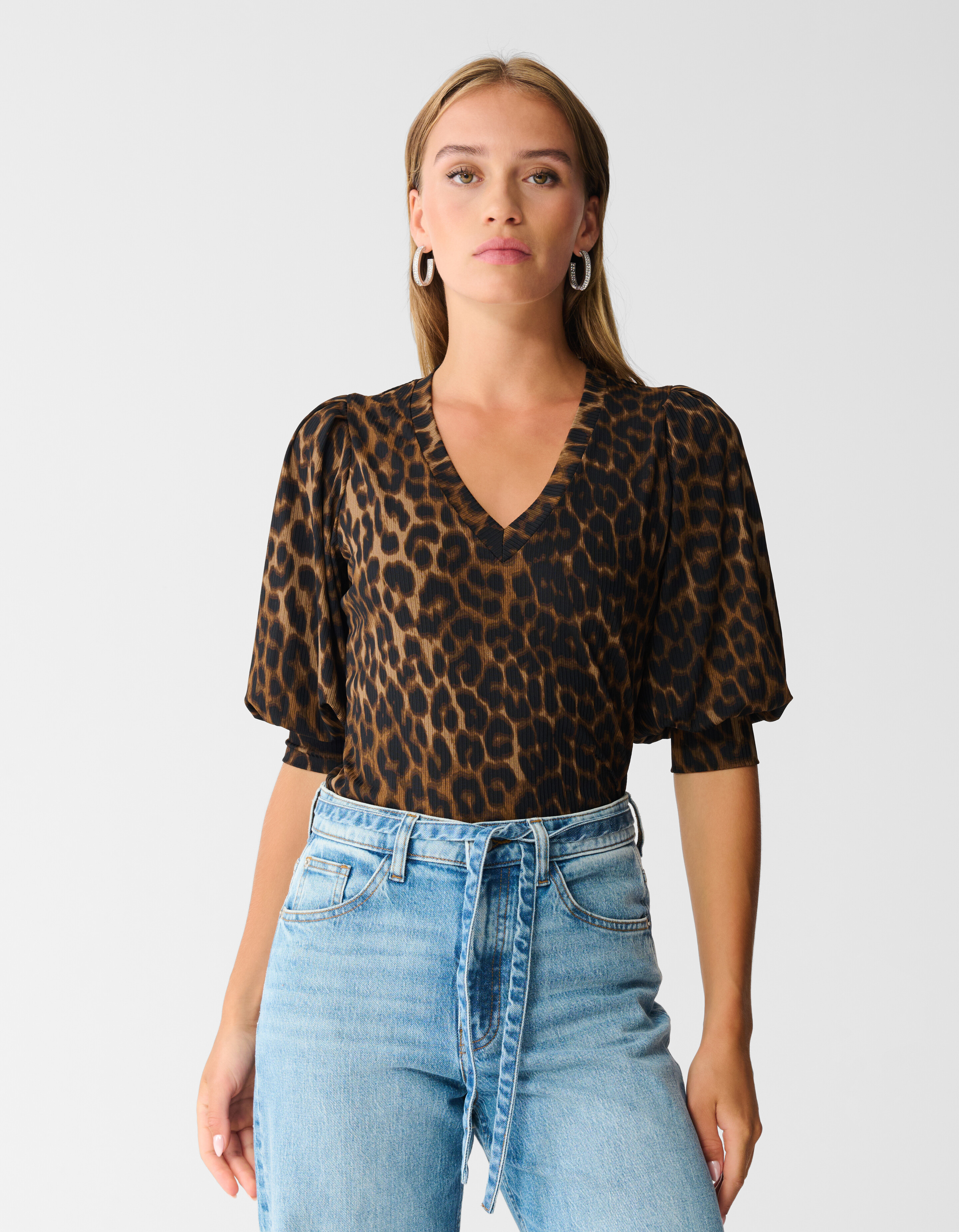 Rippstrick-Leopard-Top Braun SHOEBY WOMEN