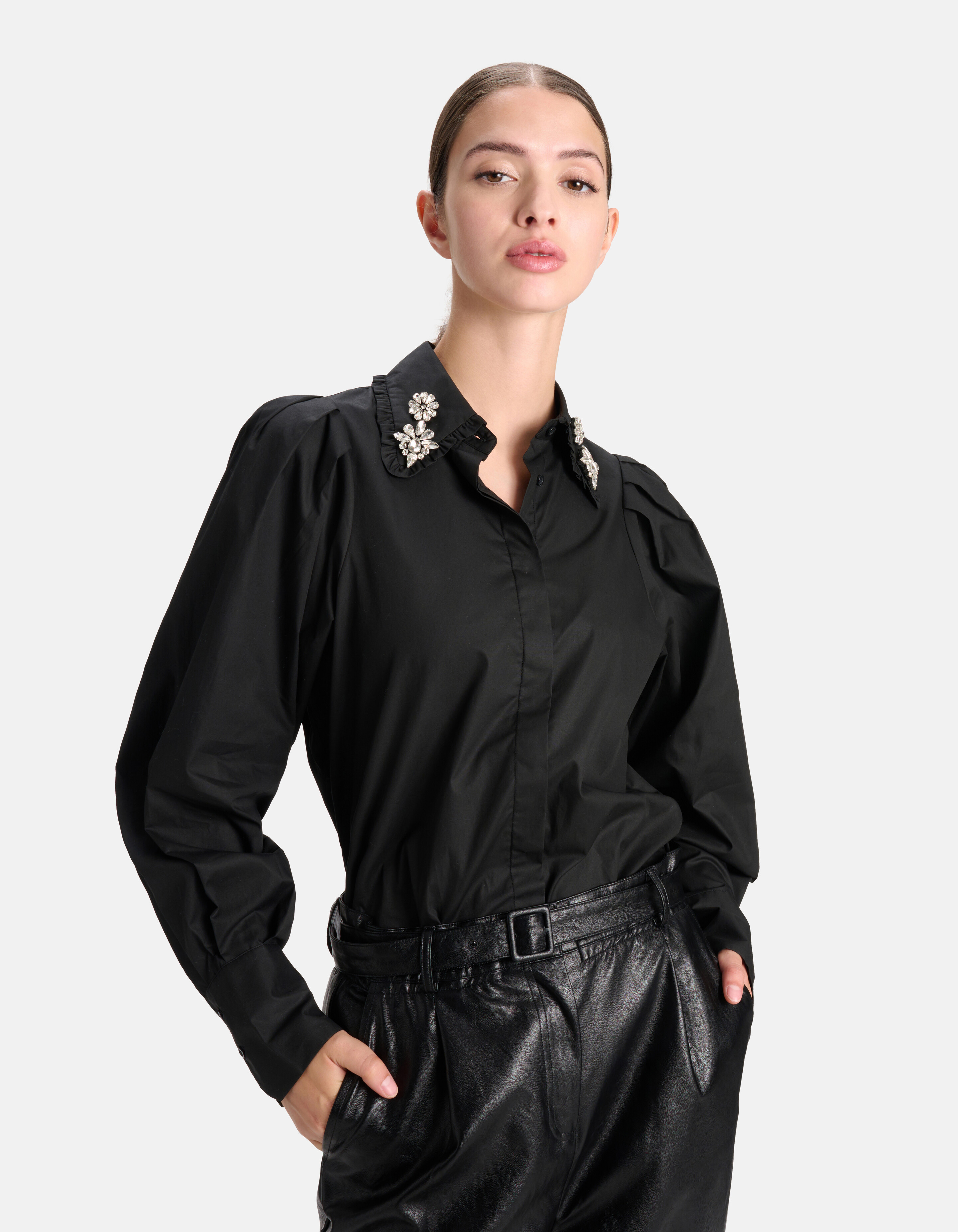 Bluse mit Strass-Detail Schwarz SHOEBY WOMEN
