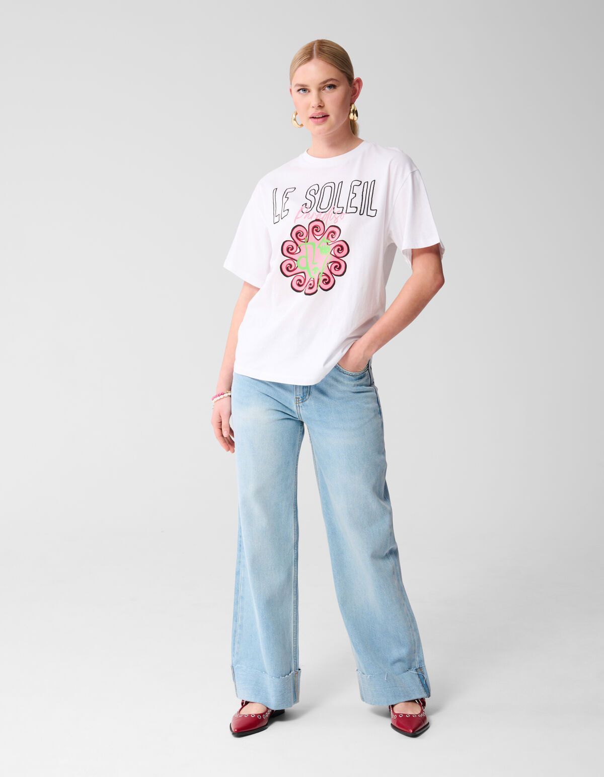 Le Soleil Kunstwerk T-shirt Wit SHOEBY WOMEN