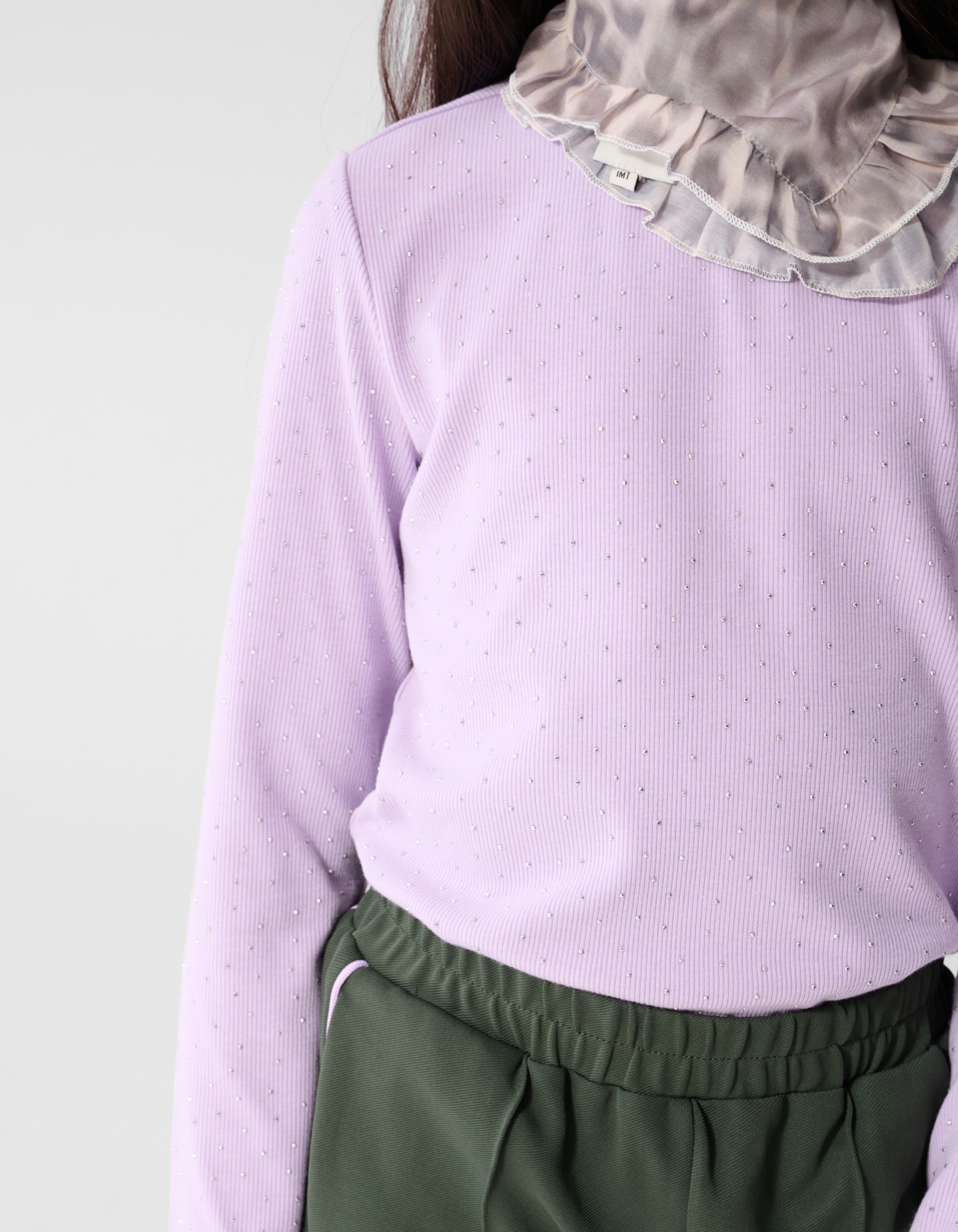 Strass-Ripp-Langarm-Top Hellviolette SHOEBY GIRLS