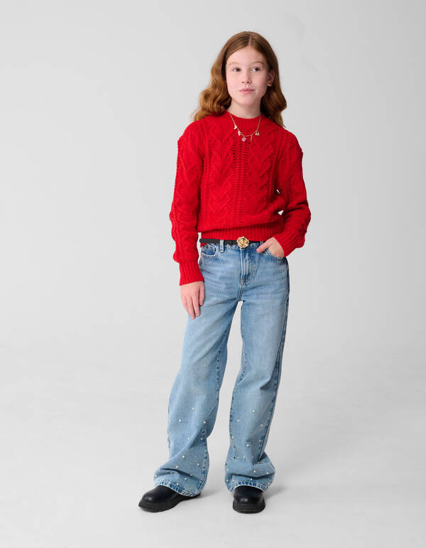 Zopfmusterpullover mit Schleife Rot SHOEBY GIRLS