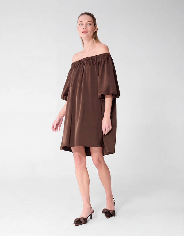 Satin Off-Shoulder Mini Kleid Braun von Fred SHOEBY WOMEN