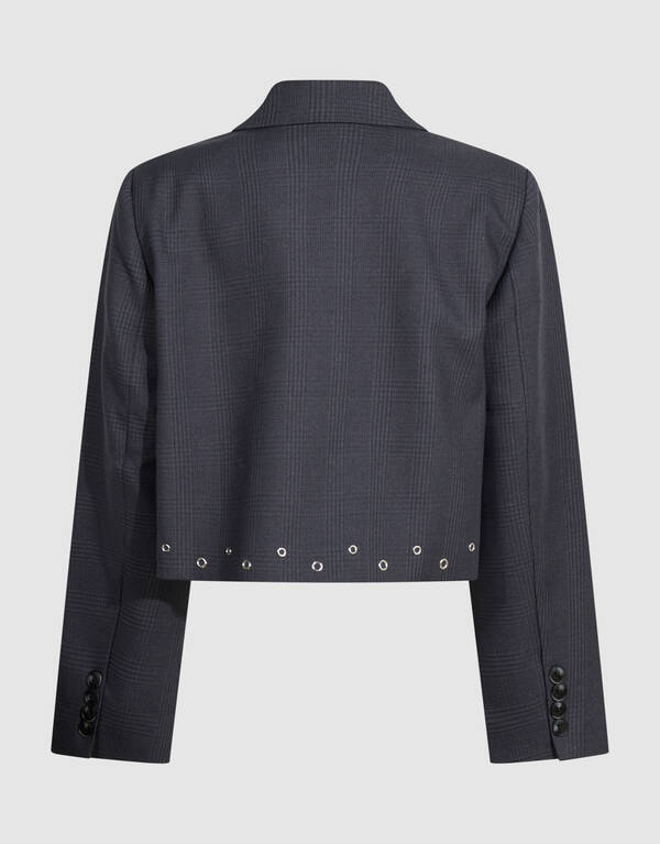 Cropped Karierter Eyelet Blazer Dunkelgrau SHOEBY GIRLS