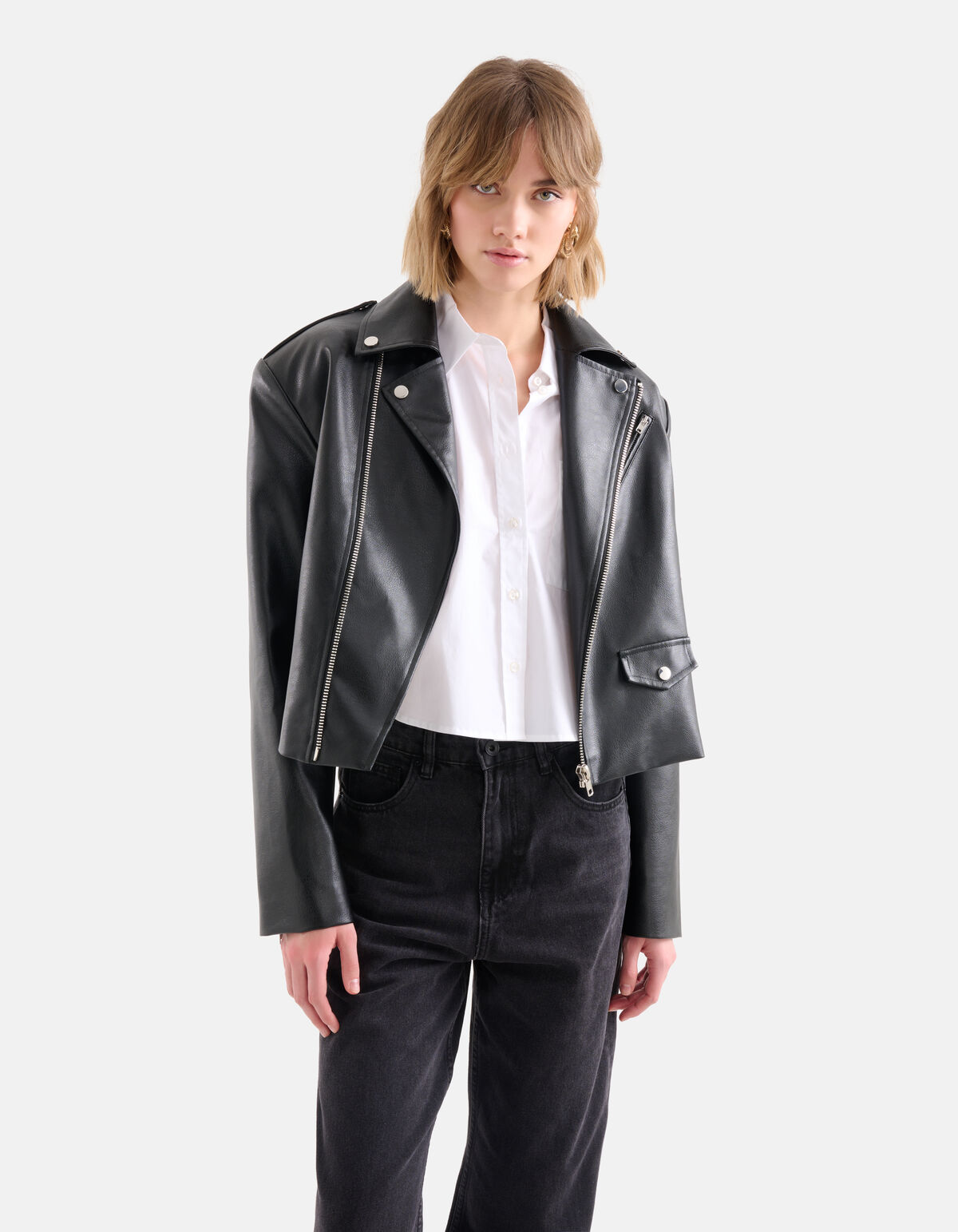 Bikerjacke aus veganem Leder Schwarz SHOEBY WOMEN