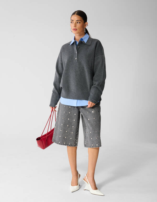 Oversized Polo Pullover grau SHOEBY WOMEN