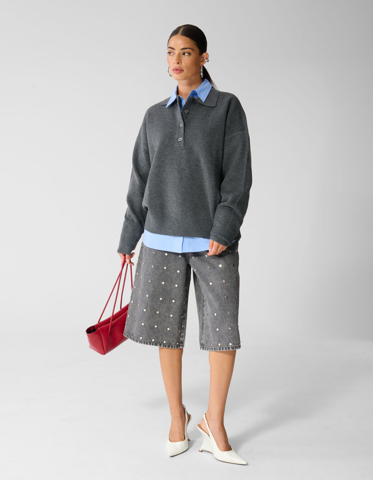 Oversized Polo Pullover grau SHOEBY WOMEN