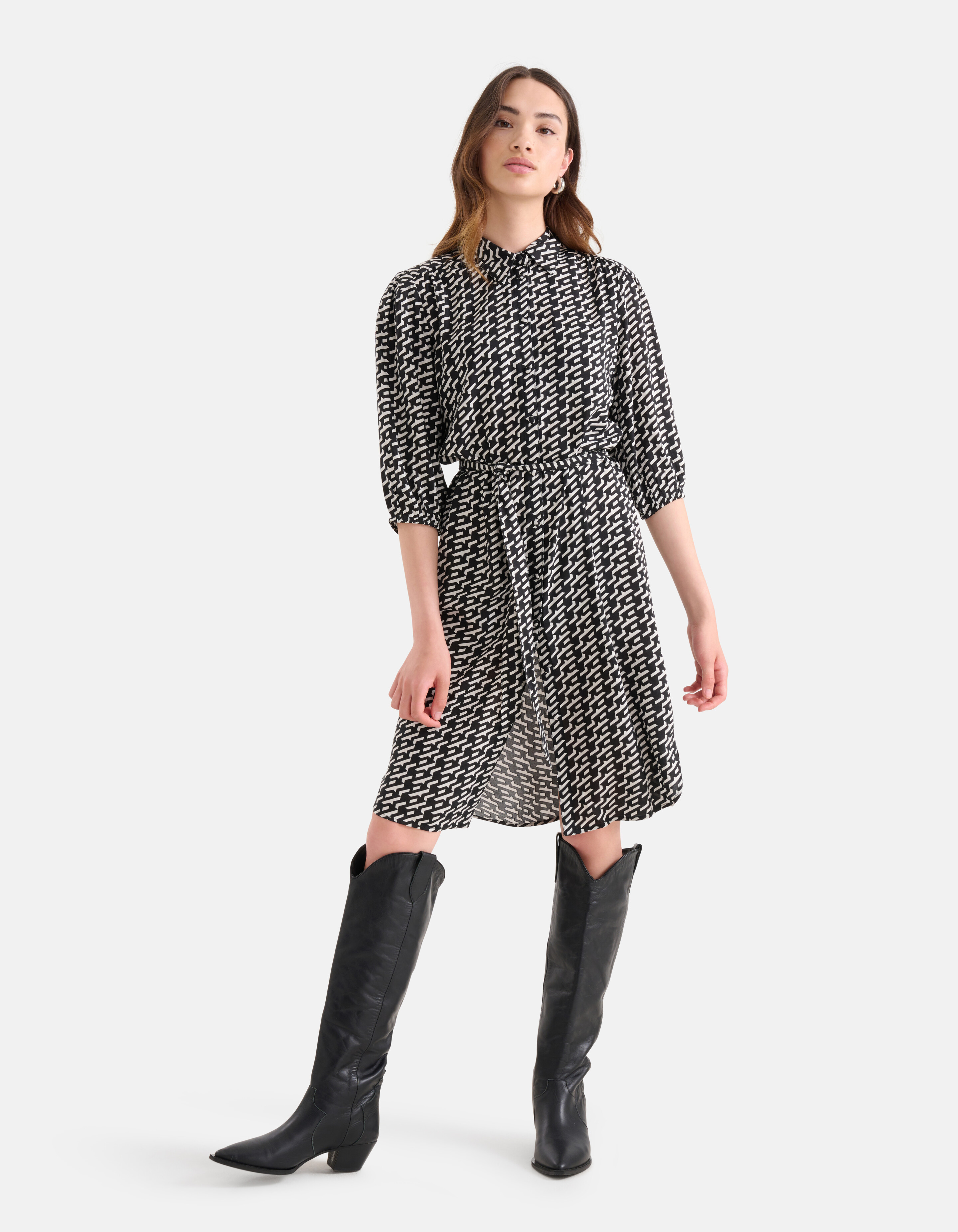 Grafisches Midikleid Schwarz SHOEBY WOMEN