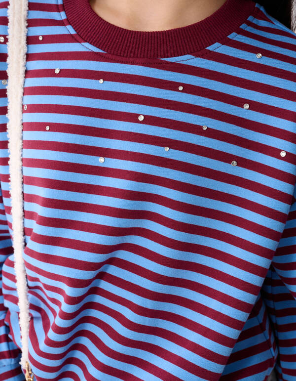 Gestreifter Ballon-Pullover Dunkelrot/Blau SHOEBY GIRLS