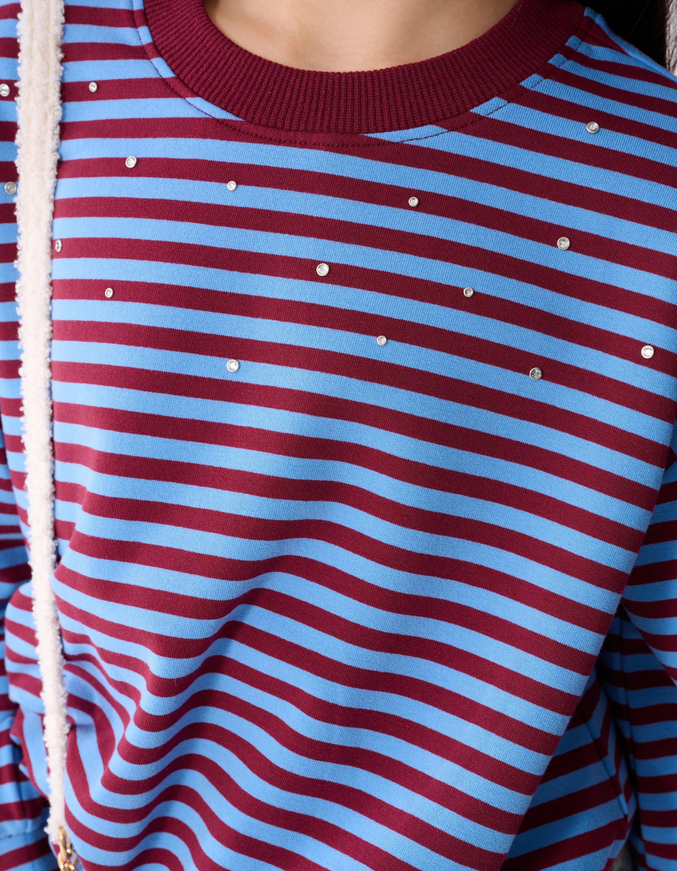 Gestreifter Ballon-Pullover Dunkelrot/Blau SHOEBY GIRLS