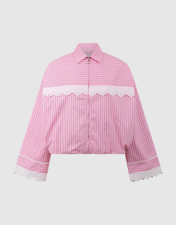 &Uuml;bergro&szlig;e Kanten Pinstripe Bluse Rosa SHOEBY WOMEN