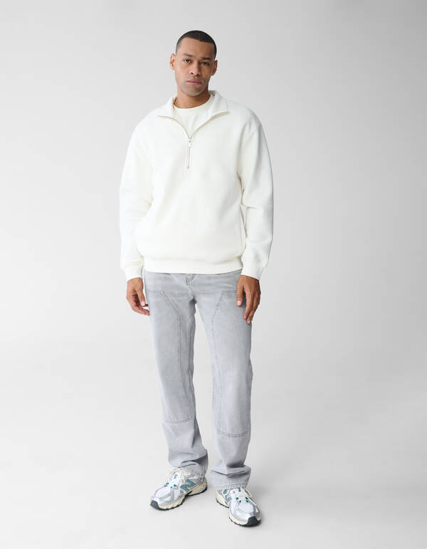 Pullover mit halbem Reißverschluss in Off White SHOEBY MEN