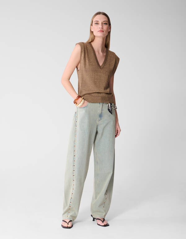 Glitzer-V-Ausschnitt-Top Braun SHOEBY WOMEN