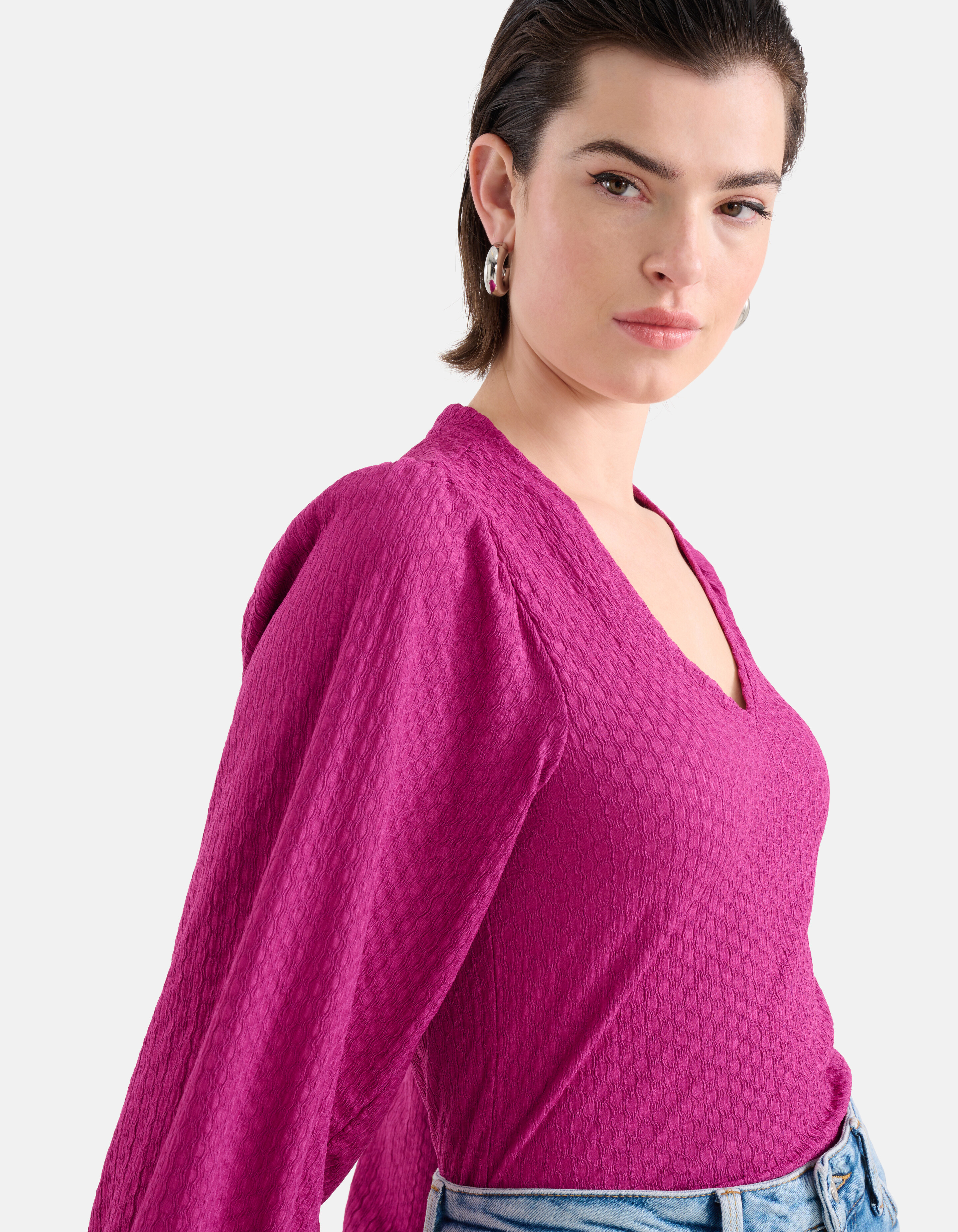 LA-SBCRINKLE V NECK LONGSLEEVE SHOEBY WOMEN