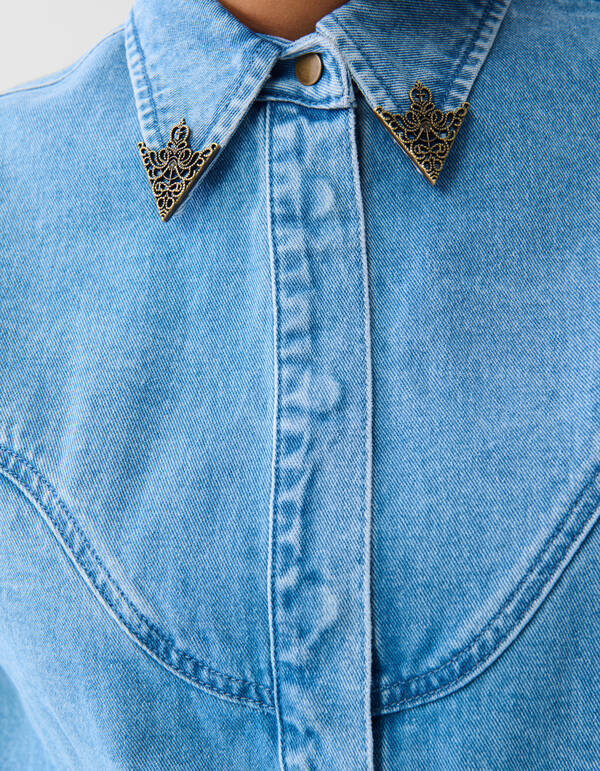 &Uuml;bergro&szlig;e Denim-Bluse Mediumstone SHOEBY WOMEN