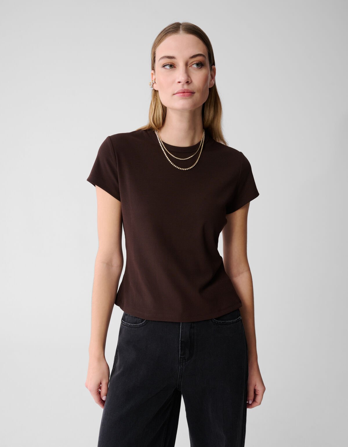 Geripptes T-Shirt Braun SHOEBY WOMEN
