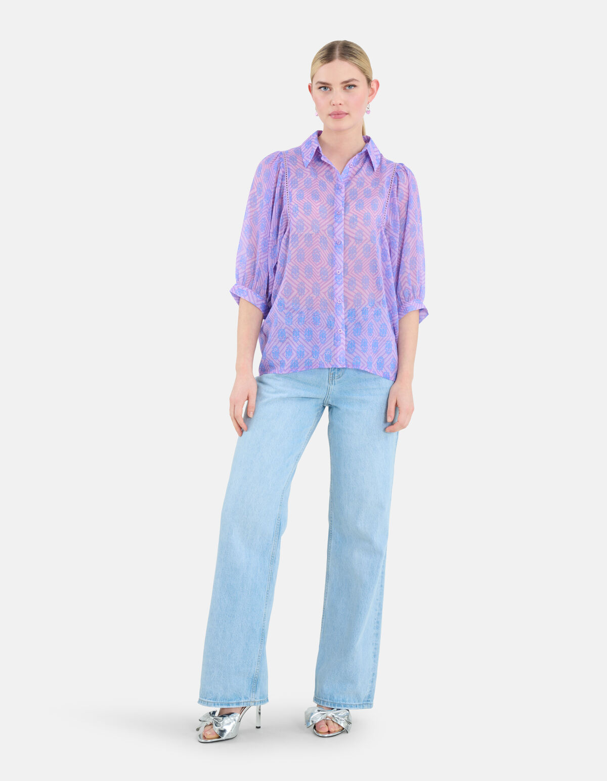 Printed Chiffon Blouse Paars SHOEBY WOMEN