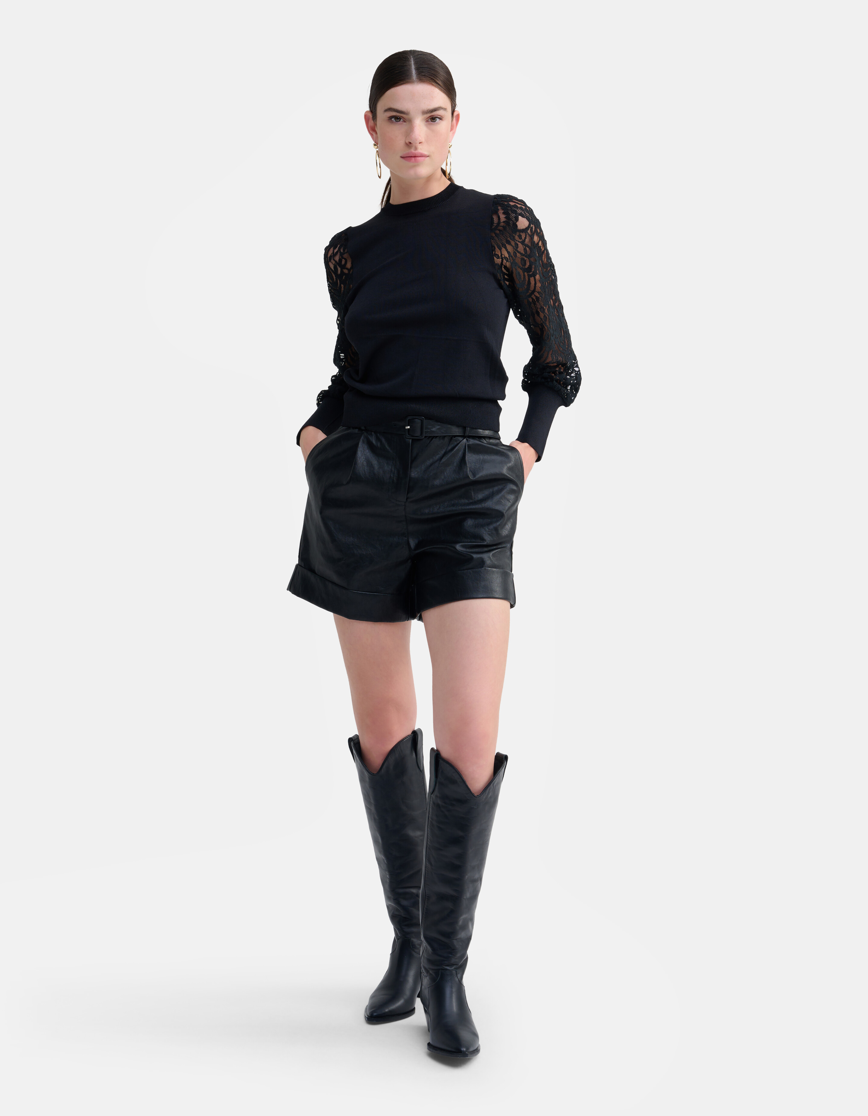 Top mit Spitzenärmeln Schwarz SHOEBY WOMEN
