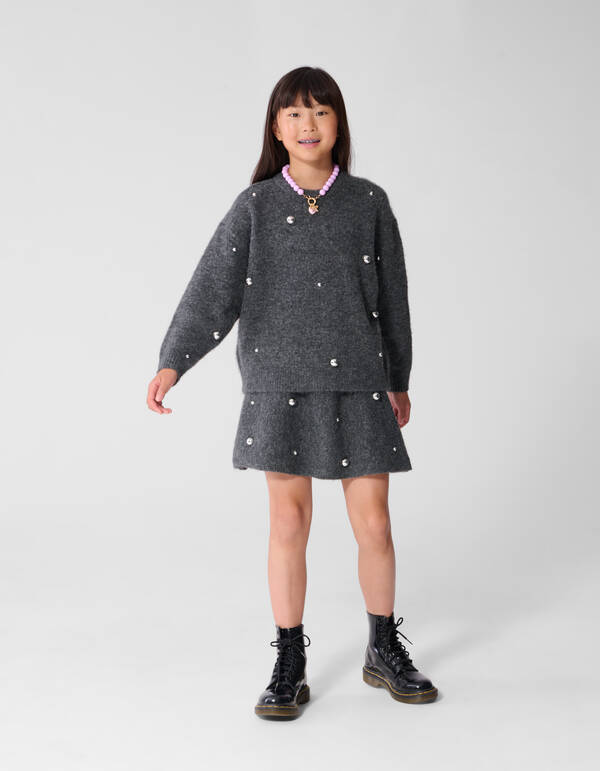 Gestrickter Minirock mit Nieten Grau SHOEBY GIRLS