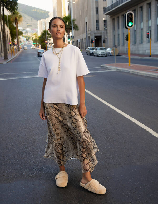 Schlange R&uuml;sche Maxi Rock Hellbraun SHOEBY WOMEN