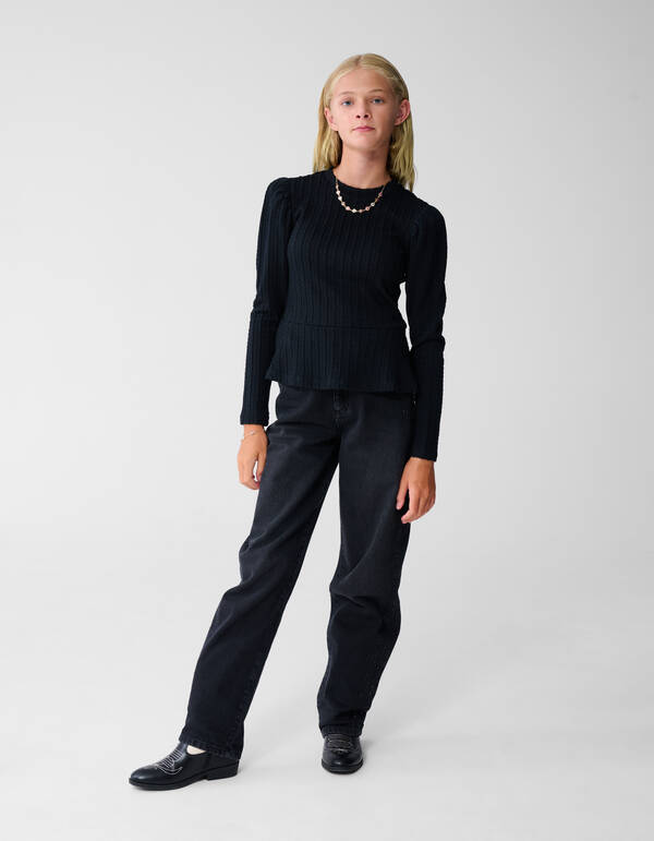 Peplum-Kabel-Langarmshirt Schwarz SHOEBY GIRLS