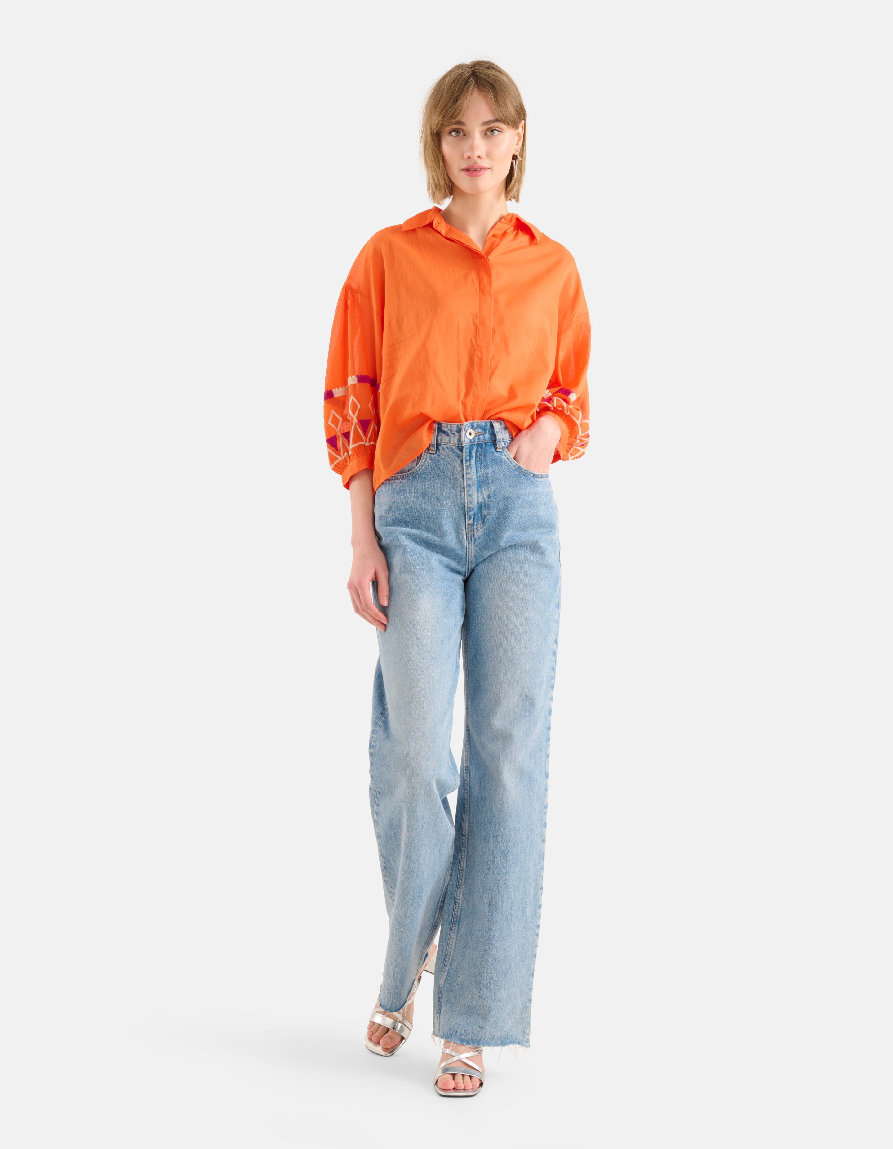 Bluse mit Voile-Stickerei Orange SHOEBY WOMEN