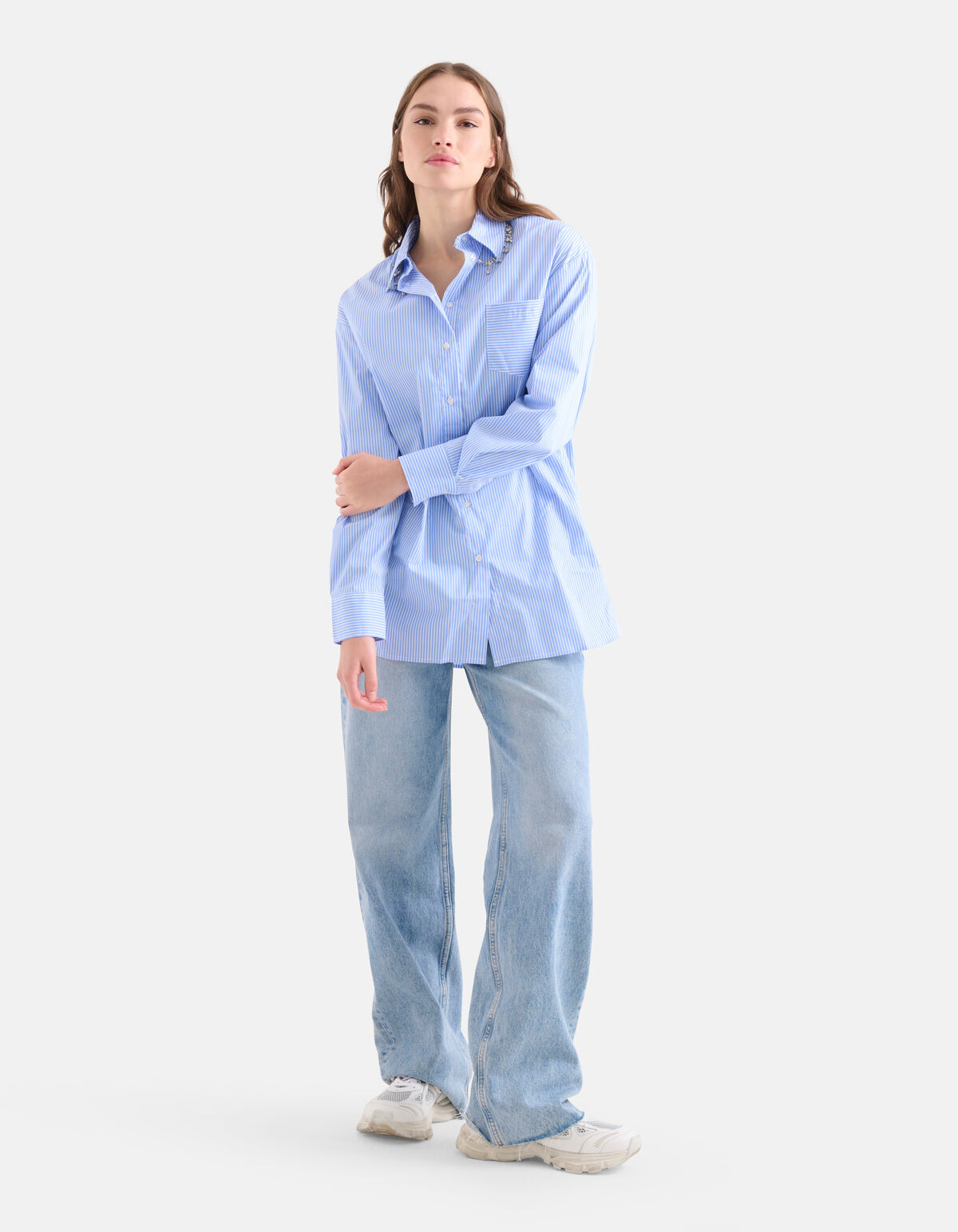 Bluse mit Nadelstreifen und Strass SHOEBY WOMEN