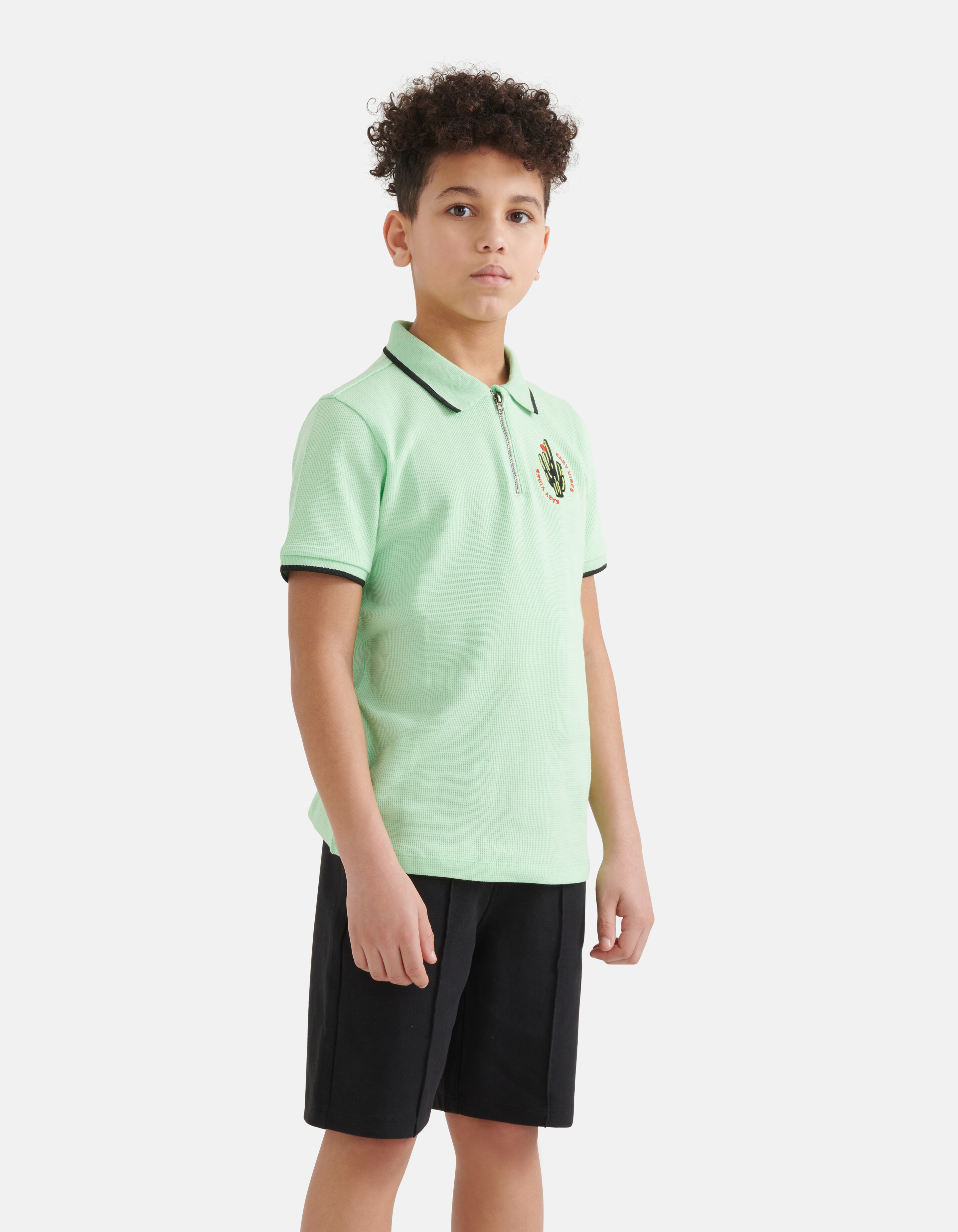 Struktur Zipper Polo Hellgrün SHOEBY BOYS