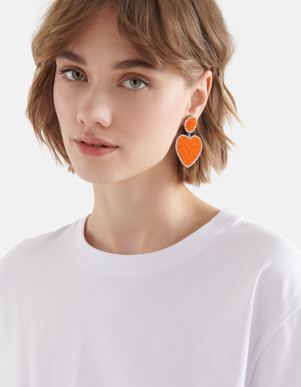 Perlenohrringe Herz Orange SHOEBY ACCESSOIRES