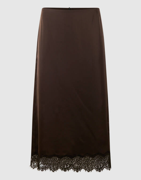 Maxirock aus Satin mit Spitzen, Braun SHOEBY WOMEN
