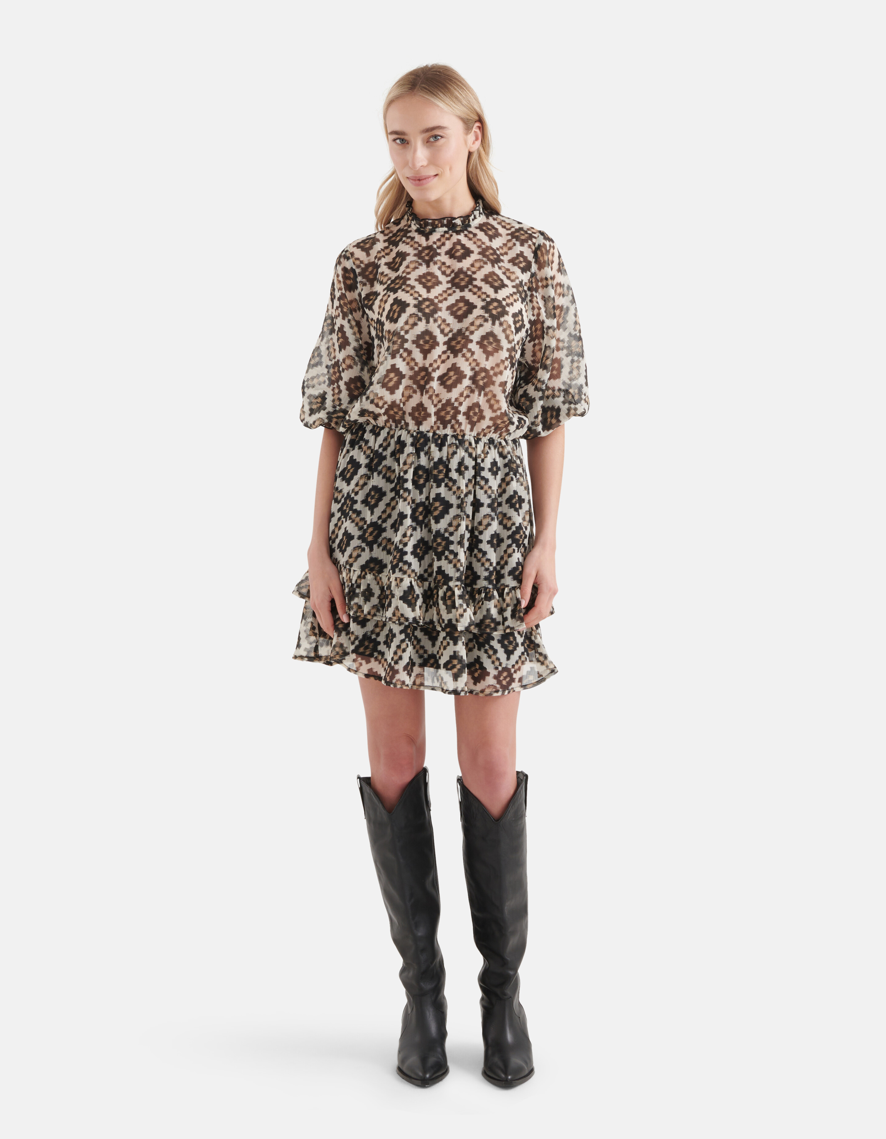 Printed Chiffon Kleid Beige SHOEBY WOMEN