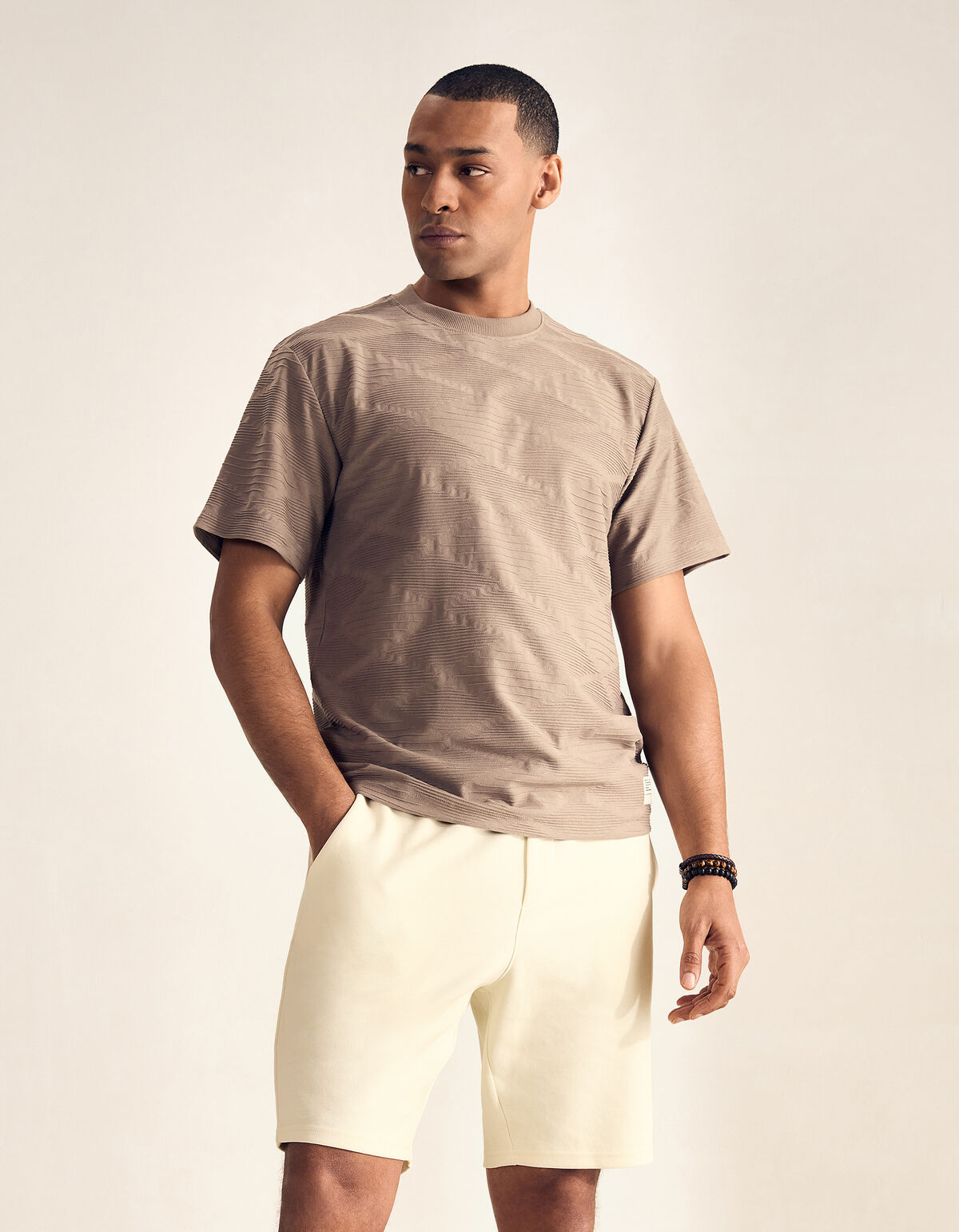 Wellenstruktur-T-Shirt Hellbraun SHOEBY MEN