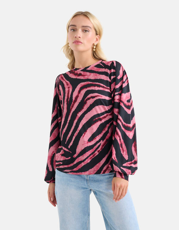 Bedrucktes Rippen-Langarmshirt Rosa SHOEBY WOMEN