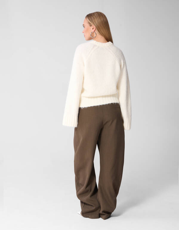 Oversized V-Ausschnitt Strickpullover Wei&szlig; SHOEBY WOMEN