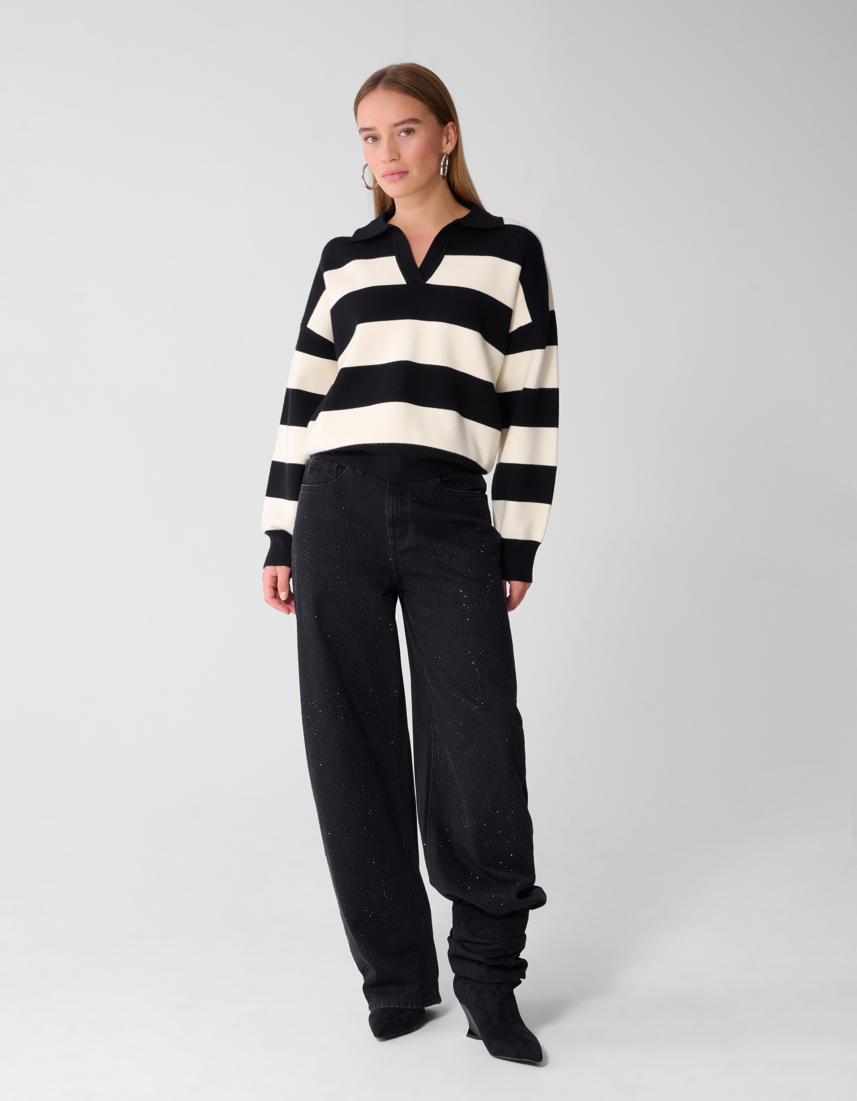 Gestreifte Strickpolo Schwarz/Wei&szlig; SHOEBY WOMEN