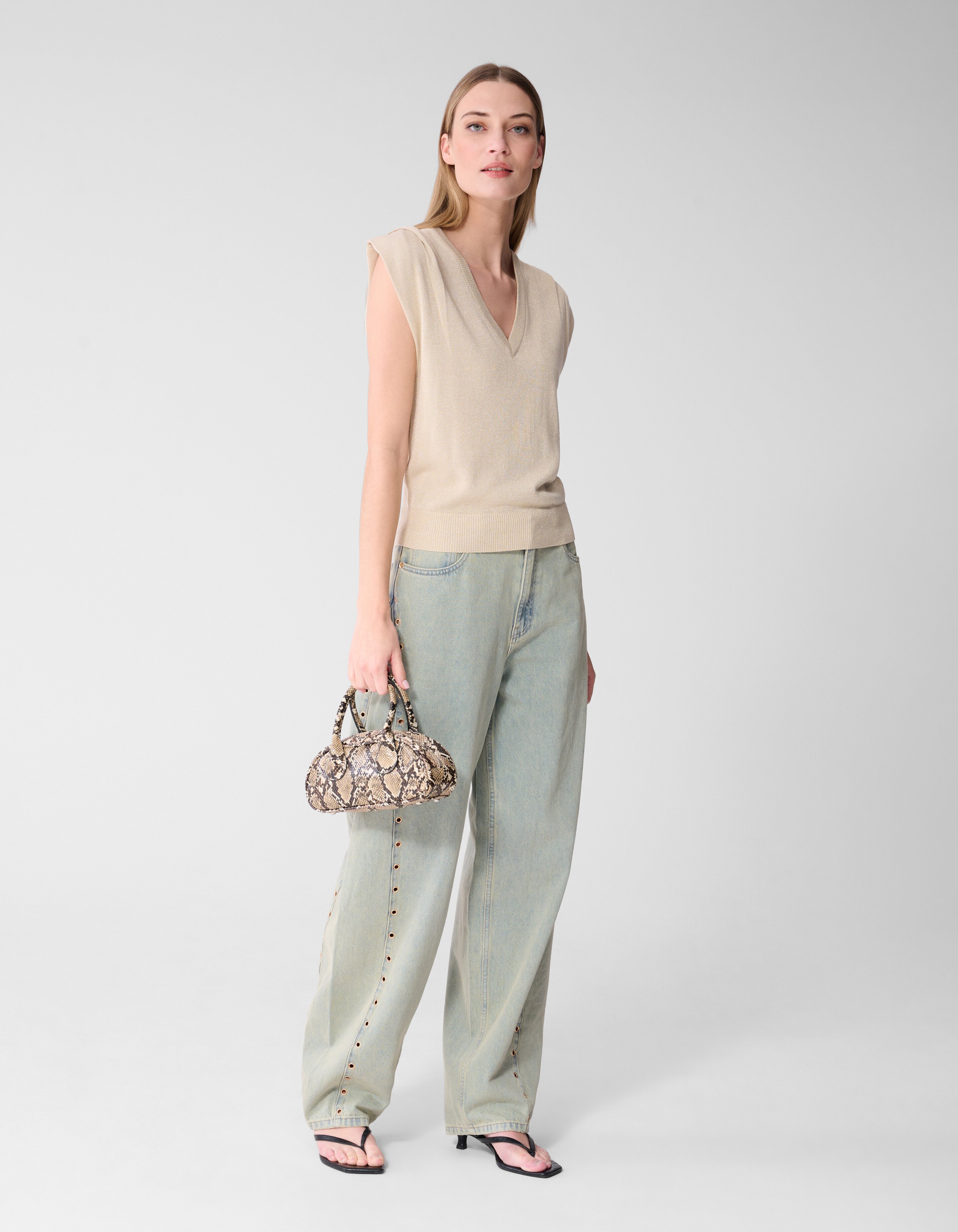 Glitzer-V-Ausschnitt-Top Sand SHOEBY WOMEN