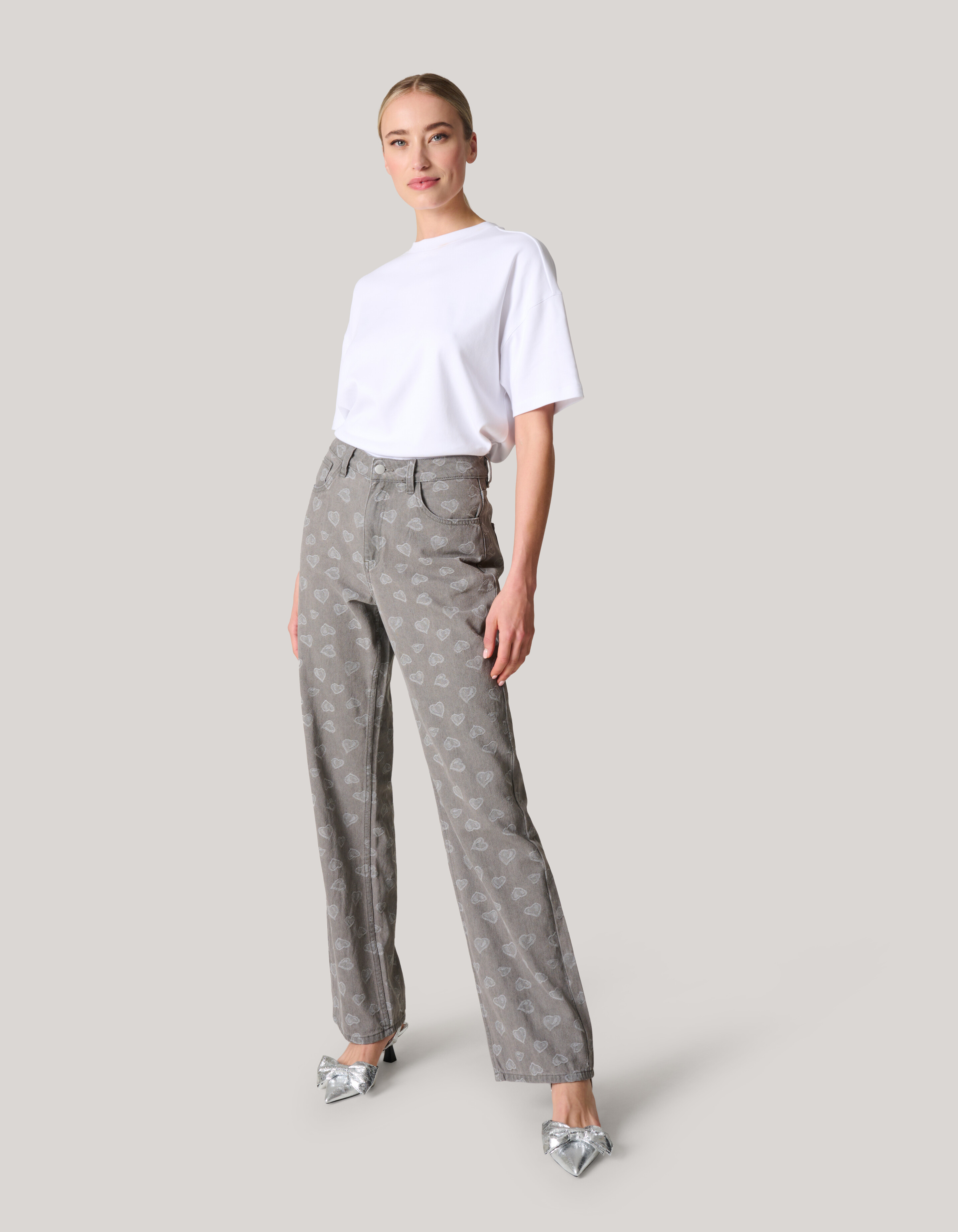 Jacquard Straight Fit Jeans Hellgrau SHOEBY WOMEN