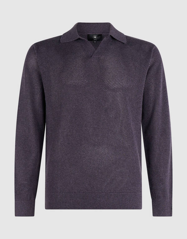 Lang&auml;rmliges Strick-Polohemd Dunkelviolett SHOEBY MEN