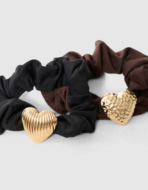 Herz Scrunchie Set Schwarz/Dunkelbraun SHOEBY ACCESSOIRES