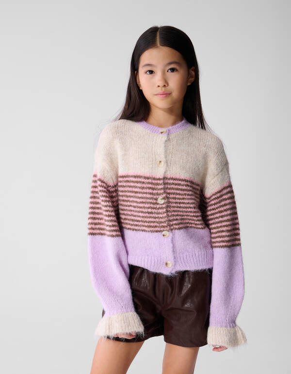 Flauschige gestreifte Strickjacke in gebrochenem W SHOEBY GIRLS