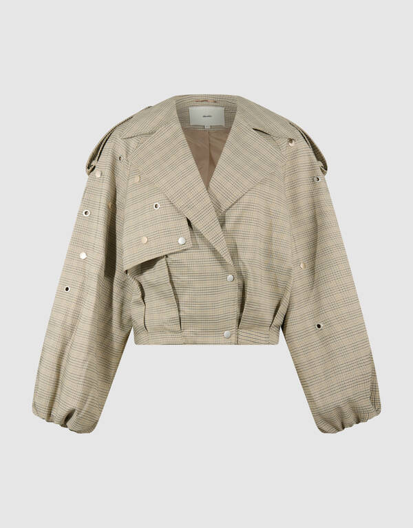 Karierte Trenchjacke mit Nieten Hellbraun SHOEBY WOMEN